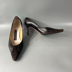 Rickard Shah Made In Italy Brown leather/Suede Pointed Pumps, Size 37.5